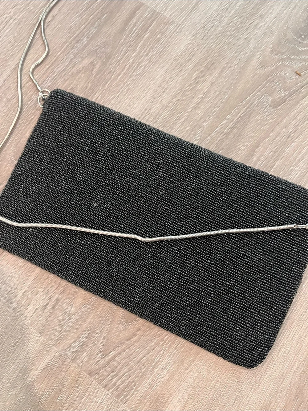 Black Beaded 'I Need More Space' Evening Clutch